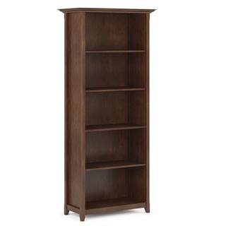 Simpli Home Amherst Solid Wood 70 in. x 30 in. Transitional 5 Shelf Bookcase in Russet Brown AXCAMH09-RUS