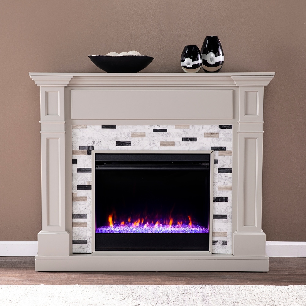 SEI Furniture Stonemere Color Changing Electric Fireplace w/ Marble