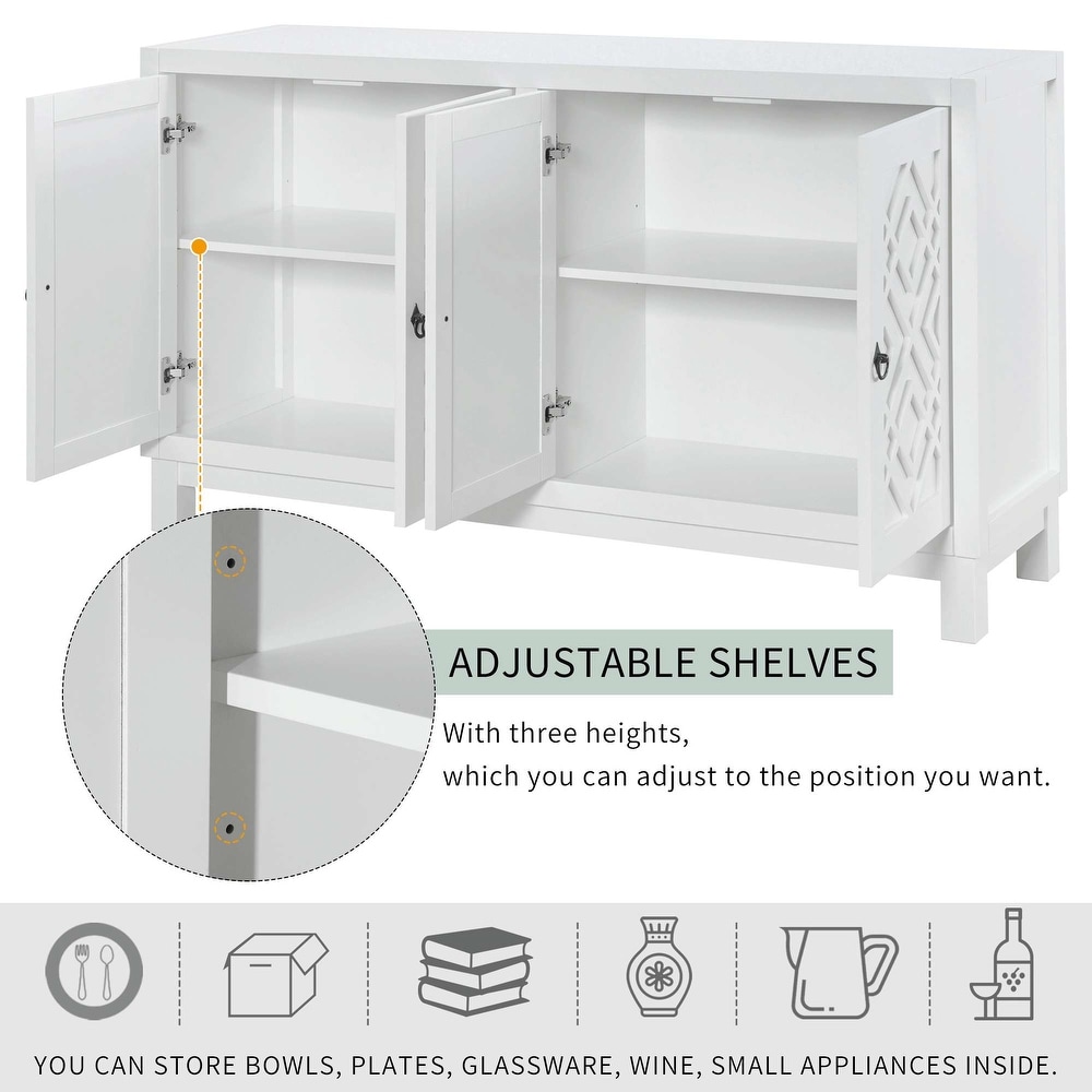 4 Door Buffet Cabinet with Pull Ring Handles