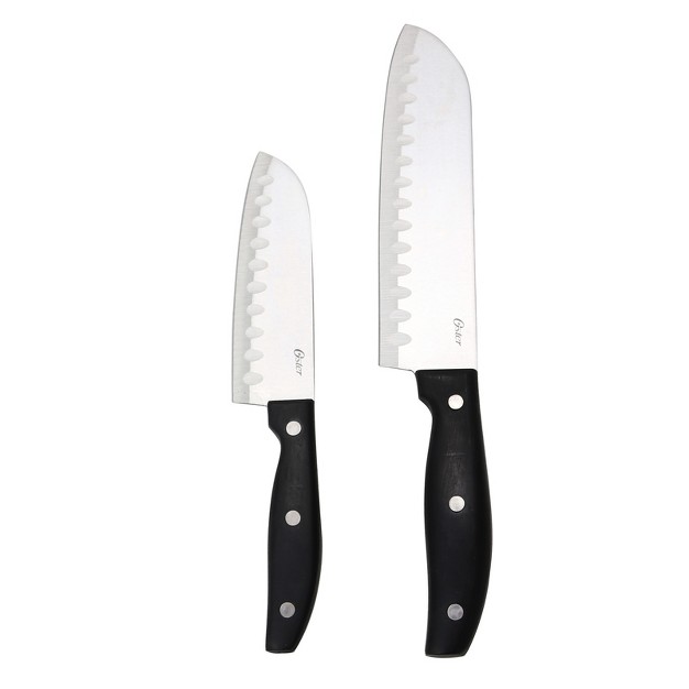 Oster Granger 2 Piece Stainless Steel Santoku Knife Set With Black Handles