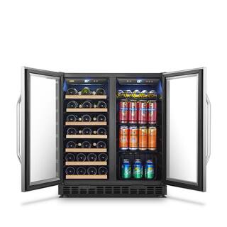 LANBO Wine Refrigerator 30 in. Dual Zone 33-Bottle 70-Can Beverage and Wine cooler in Stainless Steel LW3370B