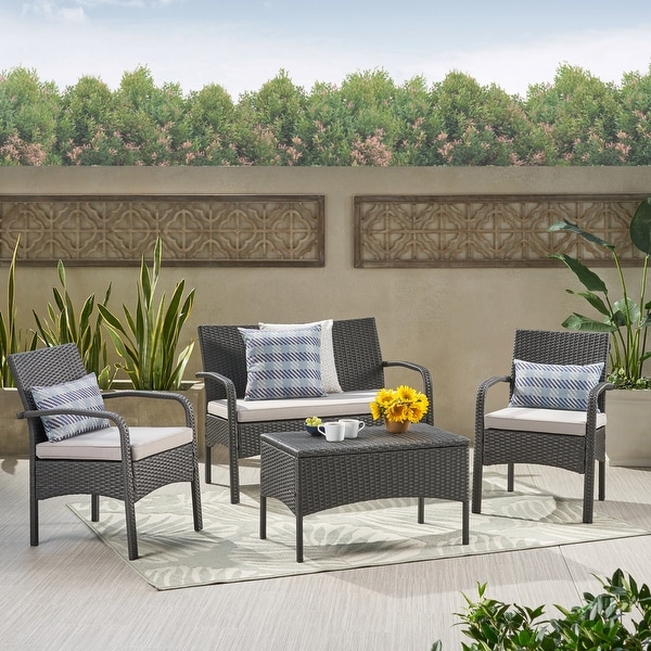 Cordoba Outdoor Wicker 4piece Conversation Set with Cushions by Christopher Knight Home