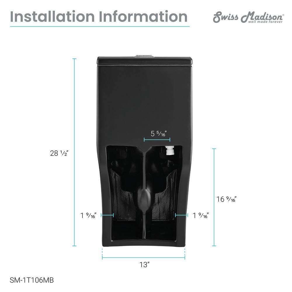 Swiss Madison Concorde 1-Piece 0.8 GPF1.28 GPF Dual Flush Square Toilet in Matte Black Seat Included SM-1T106MB