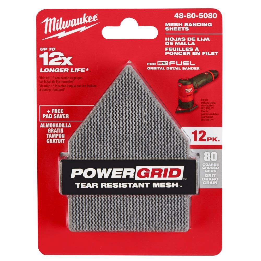 Milwaukee 80 Grit Mesh Sanding Sheets for M12 Orbital Detail Sander 12pk 48-80-5080 from Milwaukee