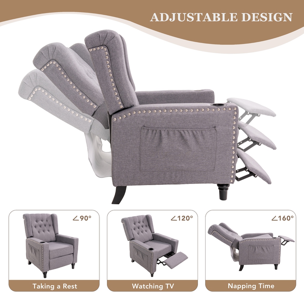 Adjustable Wing Back Recliner Chair Nailhead Armchair Padded Large Sofa Chair