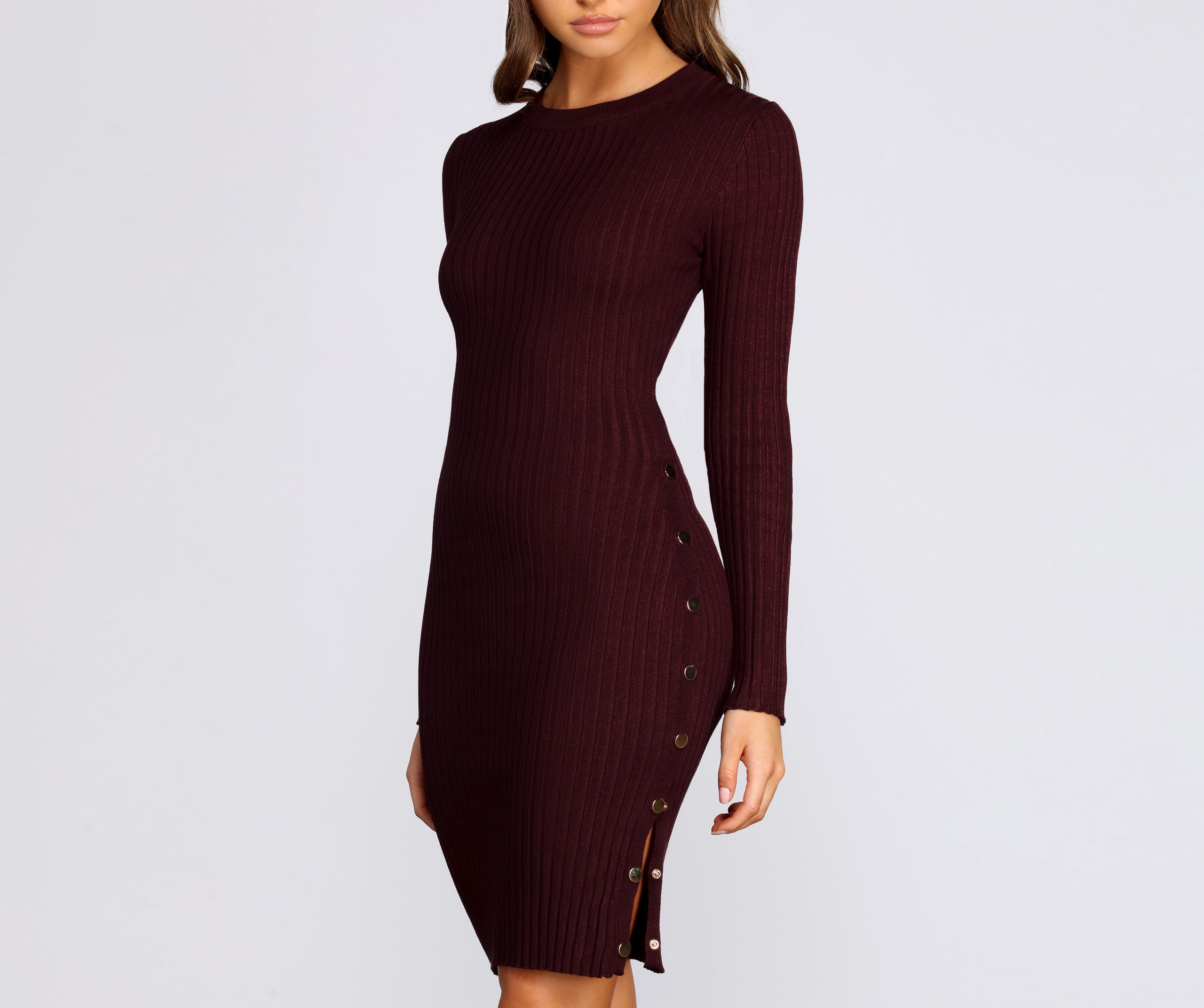 Sassy Snaps Ribbed Midi Dress