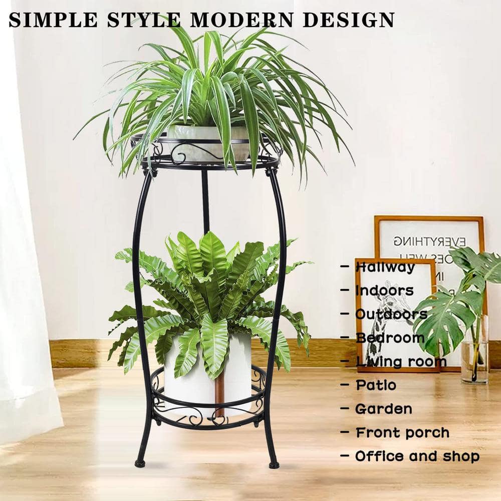 27 in. Tall Metal Potted Holder Rack Flower Pot Stand Heavy Duty Plant Shelf Rustproof Iron PUWNR4