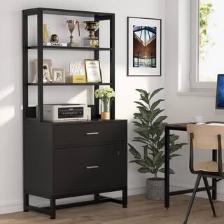 TRIBESIGNS WAY TO ORIGIN Cindy Black Vertical File Cabinet with Shelves Stander Drawer and File Drawer HD-SF0575B