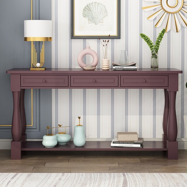 Sofa Table with Storage Drawers and Bottom Shelf， Wood Console Table