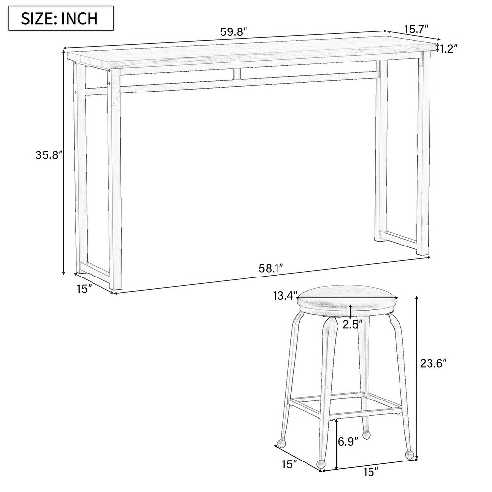 Kitchen Dining Table Bar Table with 3 Barstools Sets(Set of 4)