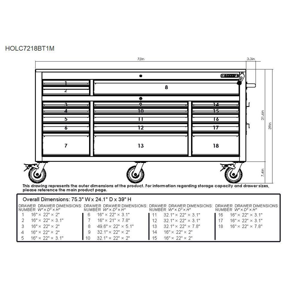 Husky 72 in. W x 24 in. D Heavy Duty 18-Drawer Mobile Workbench Cabinet with Adjustable Height Wood Top in Matte White HOLC7218BT1M