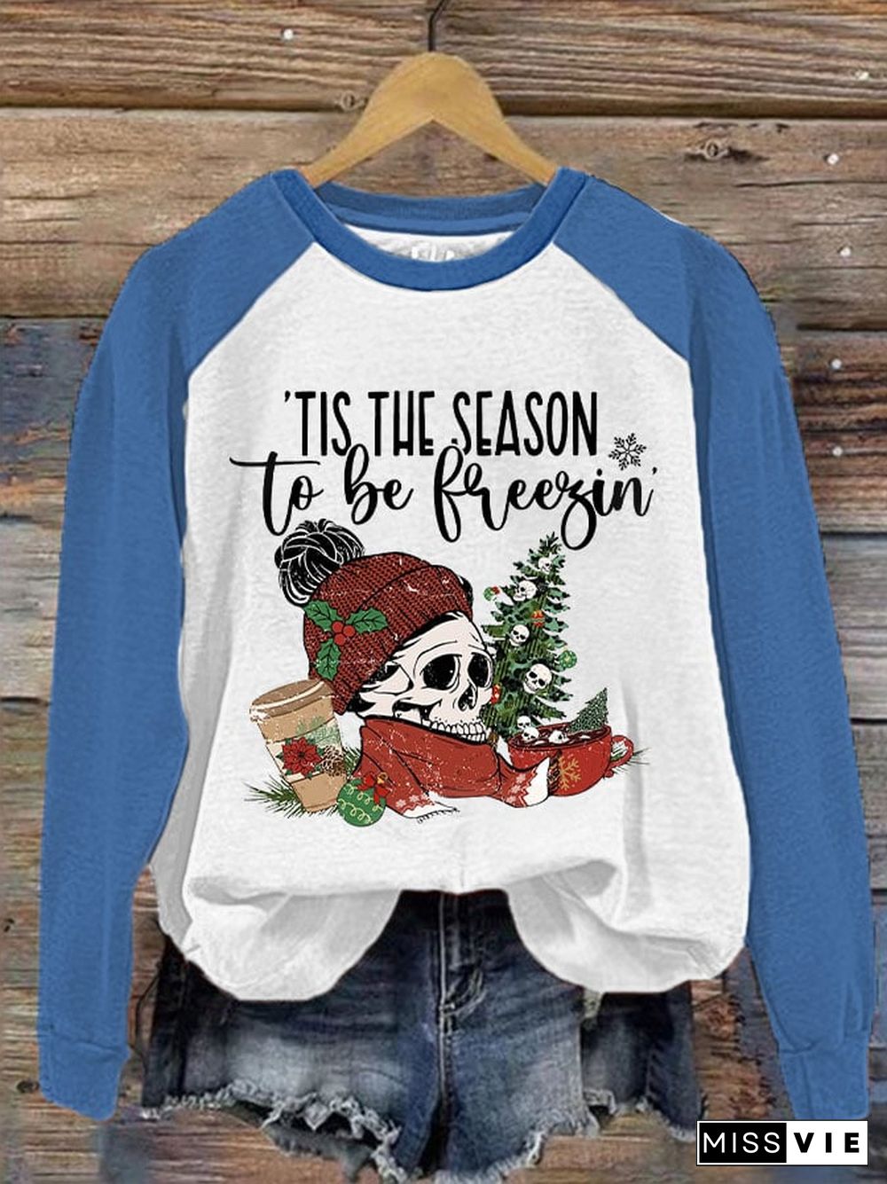 Women's Christmas Tis The Season To Be Freezin Printed Sweatshirt