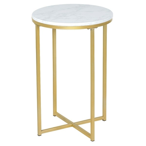 X-Shaped Marble Top Small Round Side Table End Table - 16