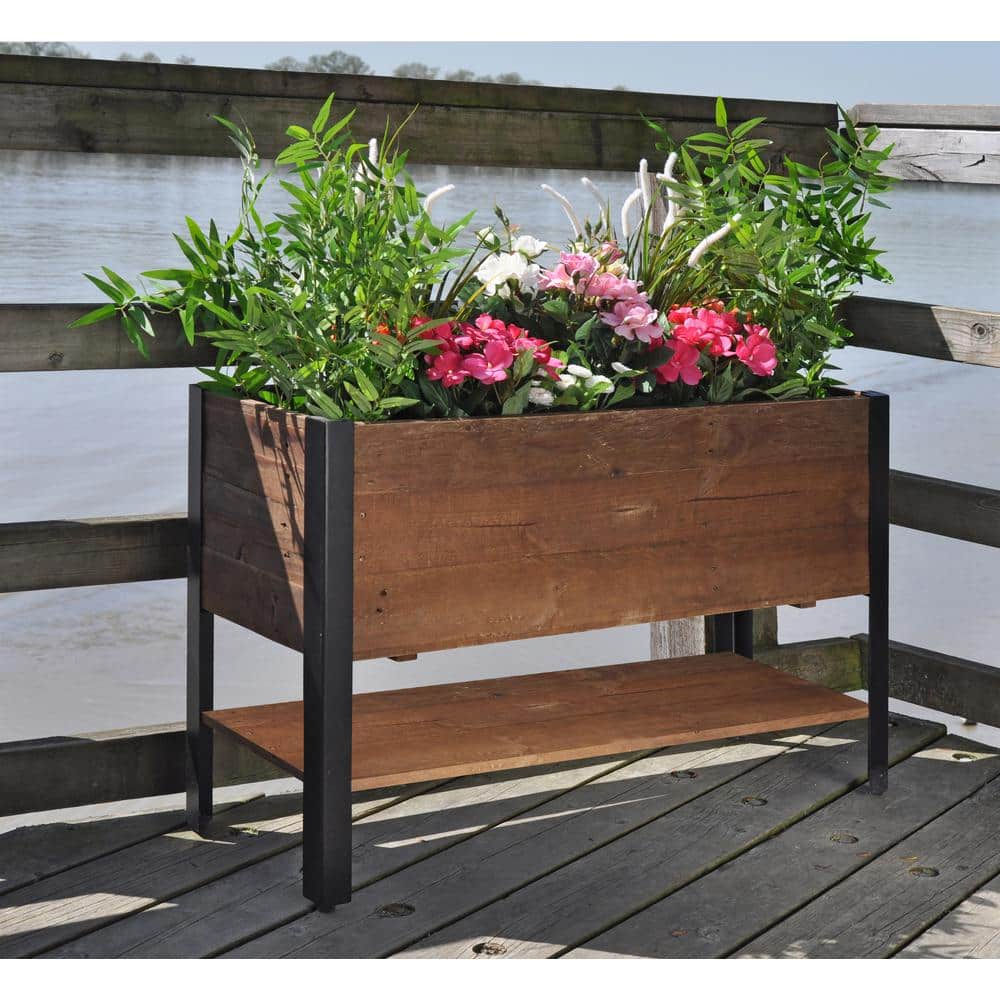 Grapevine 37 in. x 13 in. Urban Garden Raised Planter Box， Recycled Wood and Metal， Rectangular with Shelf 13032Lu MO