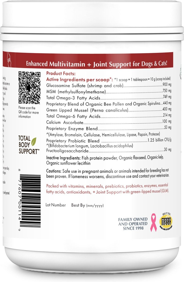 Wholistic Pet Organics Joint Mobility GLM Enhanced Multivitamin with Joint Support for Dogs and Cats Supplement