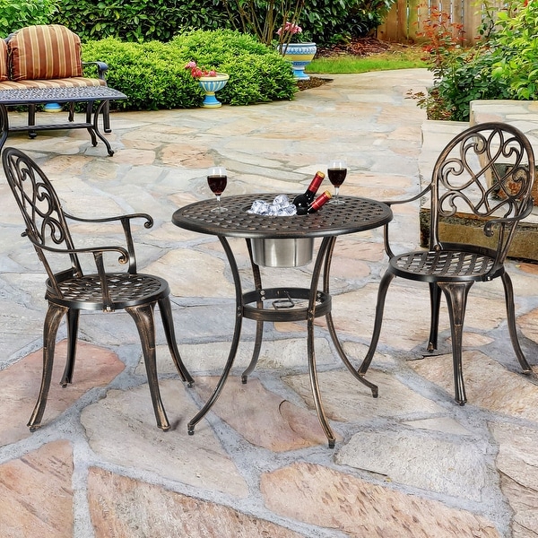 Costway 3PCS Patio Dining Set Aluminum Bistro Attached Removable Ice