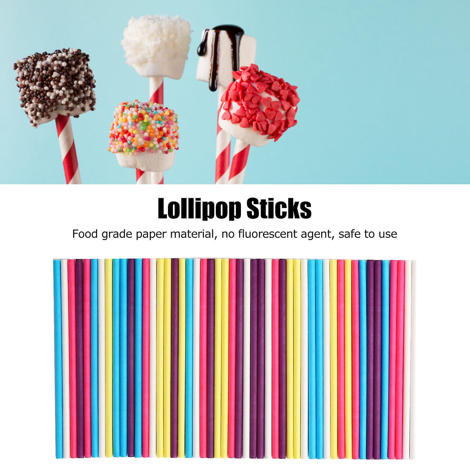 Cake Pop Sticks， Candy Sticks， Sucker Sticks For Cookies， Food Grade Paper Candy Cake Chocolates Stick Diy Baking Accessory [50 Colored Trumpet Length