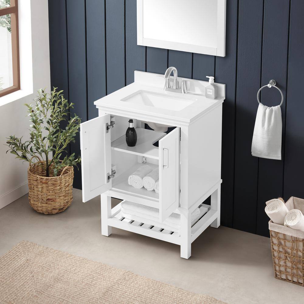 Home Decorators Collection Tupelo 24 in. W x 19 in. D x 34.50 in. H Freestanding Bath Vanity in White with White Engineered Stone Top Tupelo 24W