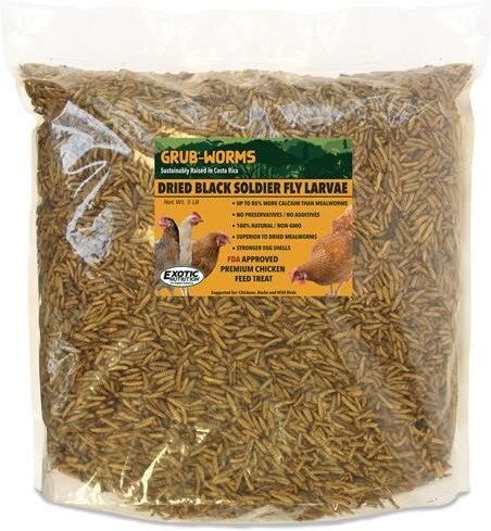 Exotic Nutrition Grub-Worms Dried Black Soldier Fly Larvae Bird Food， 2.5-lb bag