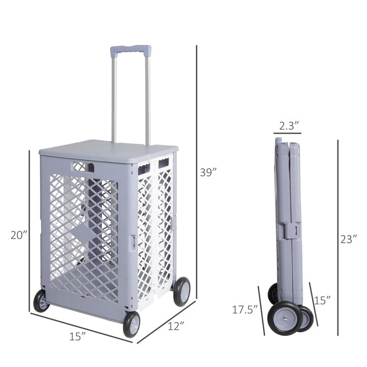 Foldable Mesh Rolling Cart with Wheels  updated Utility Tools Rolling Crate w/ Telescopic Handle  Grey White