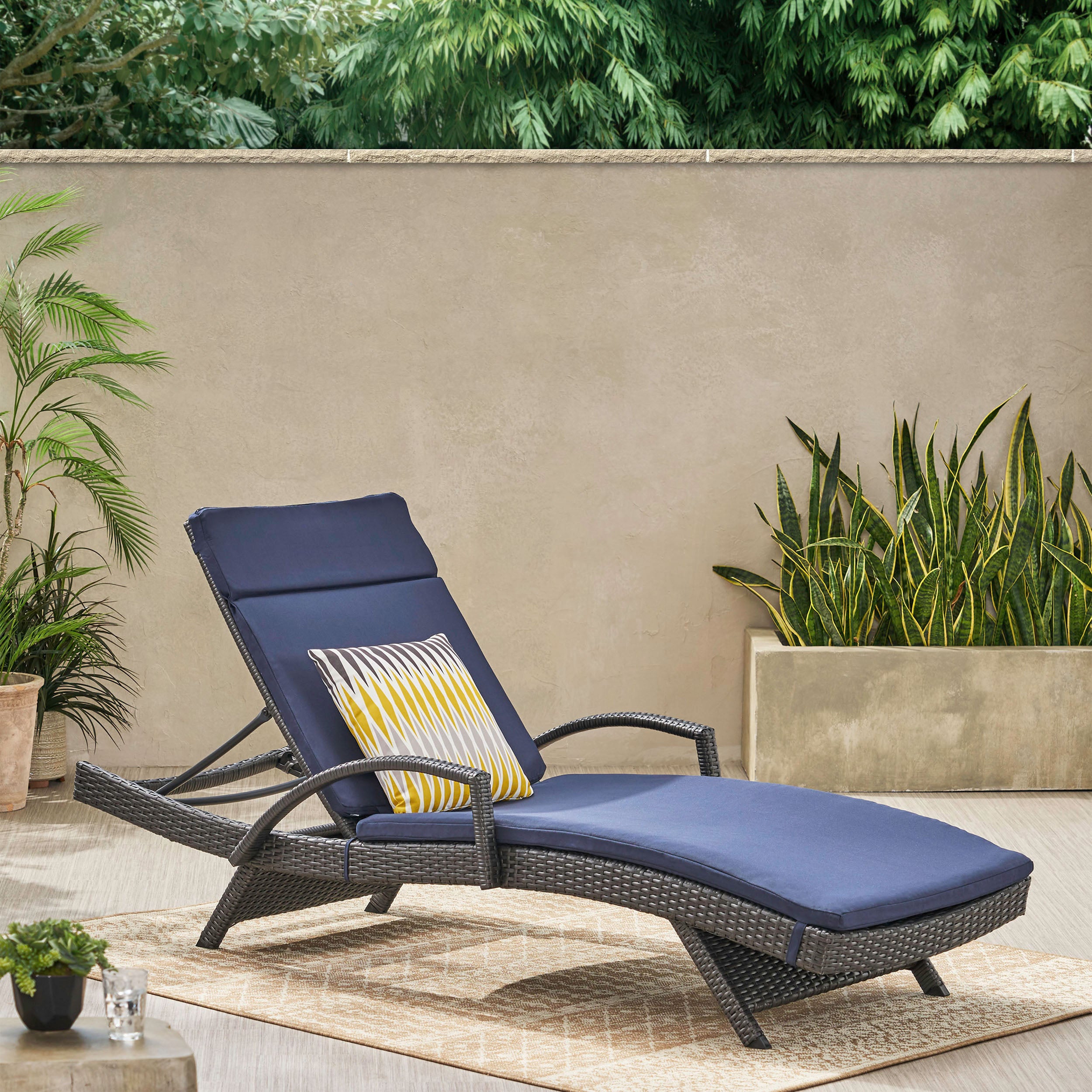 Solaris Outdoor Grey Wicker Armed Chaise Lounge w/ Water Resistant Cushion