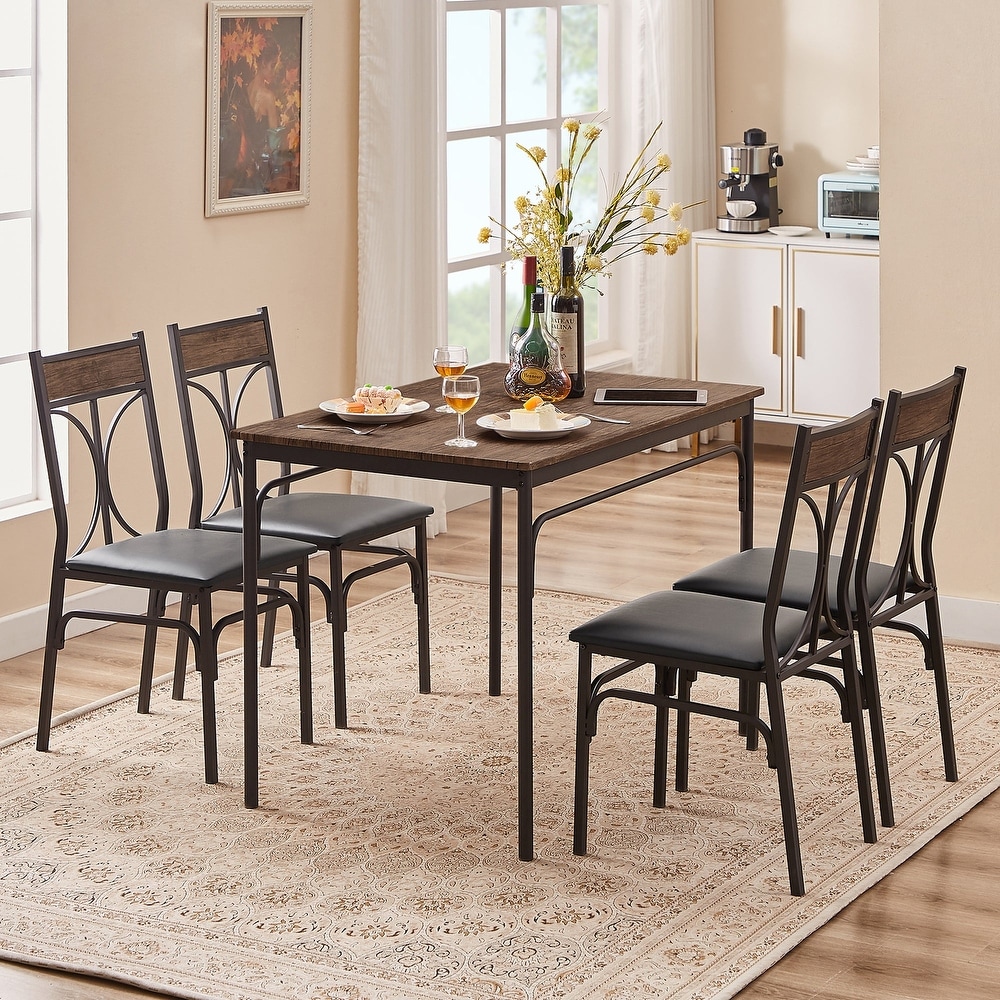 VECELO Bistro Kitchen Dining Table and Dining Chair Set of 2 or 4 (3PCS/5PCS)