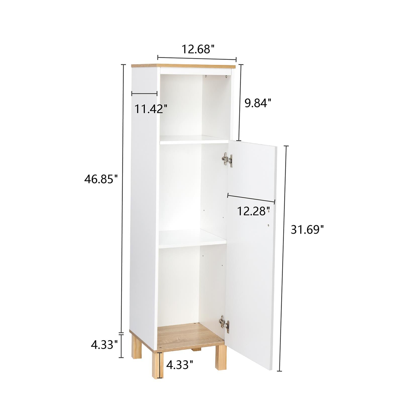 UBesGoo 1 Piece Free Standing Wooden Storage Cabinet Slim Bathroom Floor Cabinet Cupboard Organizer for Bedroom Living Room White