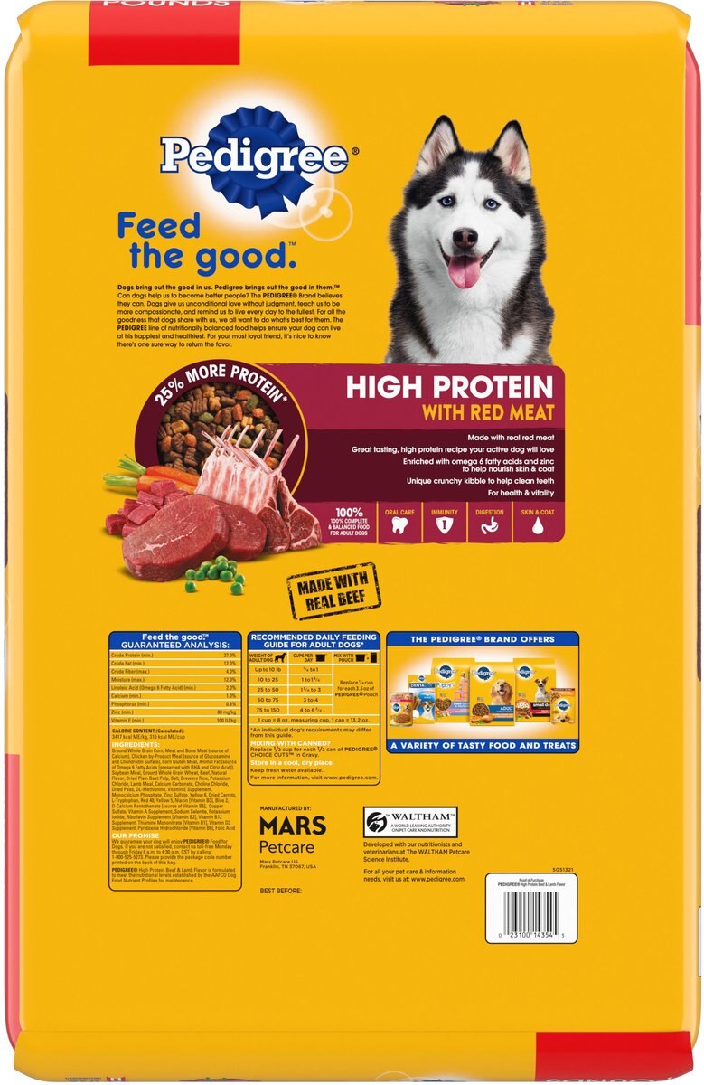 Pedigree High Protein Beef and Lamb Flavor Dog Kibble Adult Dry Dog Food