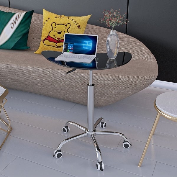 Adjustable Height Black Table Desk with Lockable Wheels