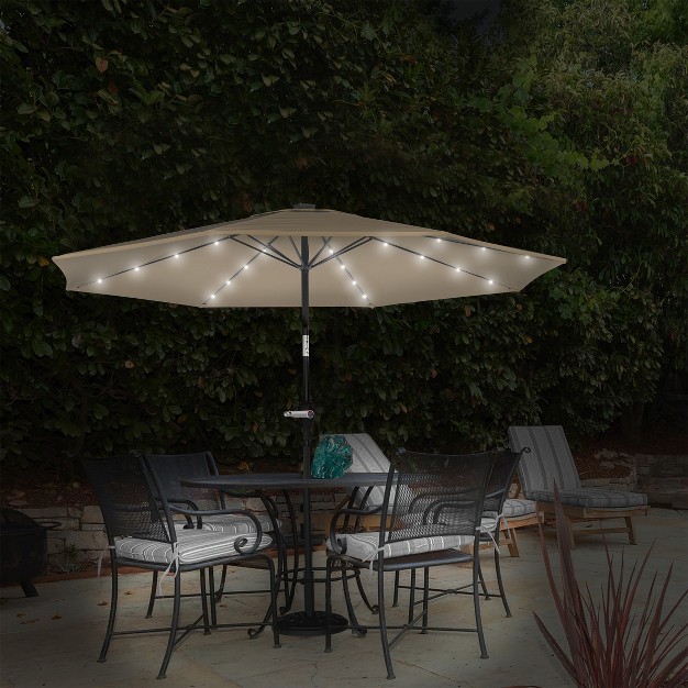 Nature Spring Tilting Patio Umbrella With Solar Led Lights 10 x27 Sand