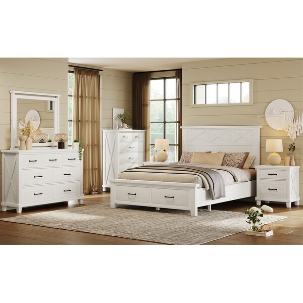 6 Pieces Bedroom Sets-Bed with 2 Nightstand， Chest， Dresser and Mirror - - 37970664