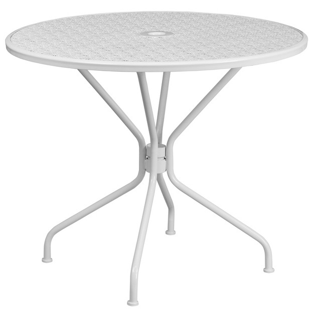 Round Metal Garden Patio Table Set W 4 Round Back Chairs