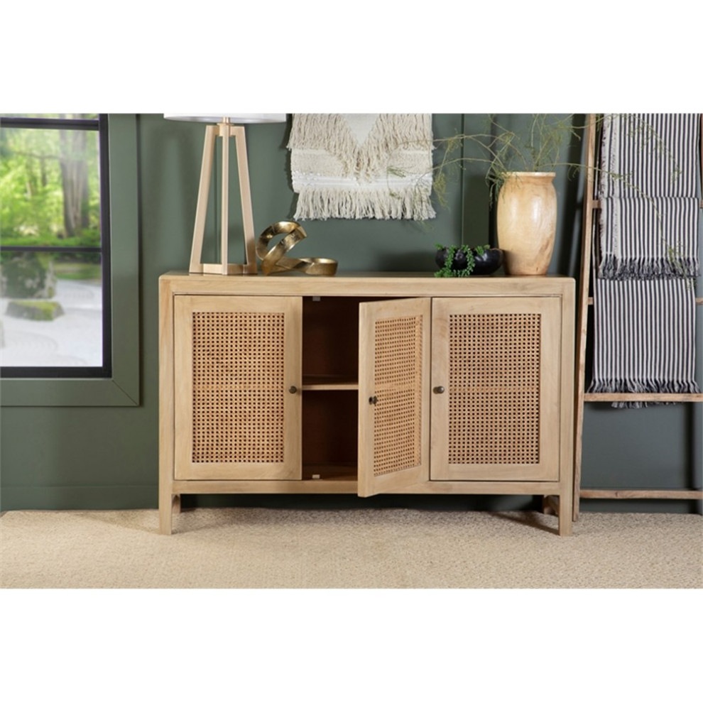 Coaster Amaryllis Rectangular 3 door Wood Accent Cabinet Natural   Tropical   Accent Chests And Cabinets   by Homesquare  Houzz