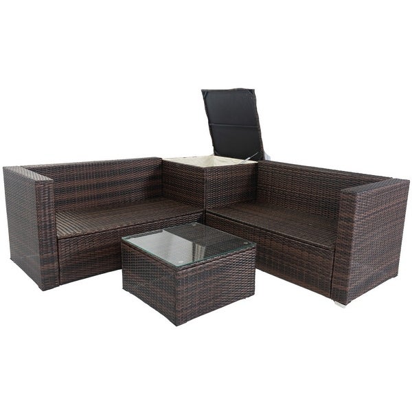 4 Piece Patio Sectional Wicker Rattan Outdoor Furniture Sofa Set with Storage Box - Overstock - 37366918