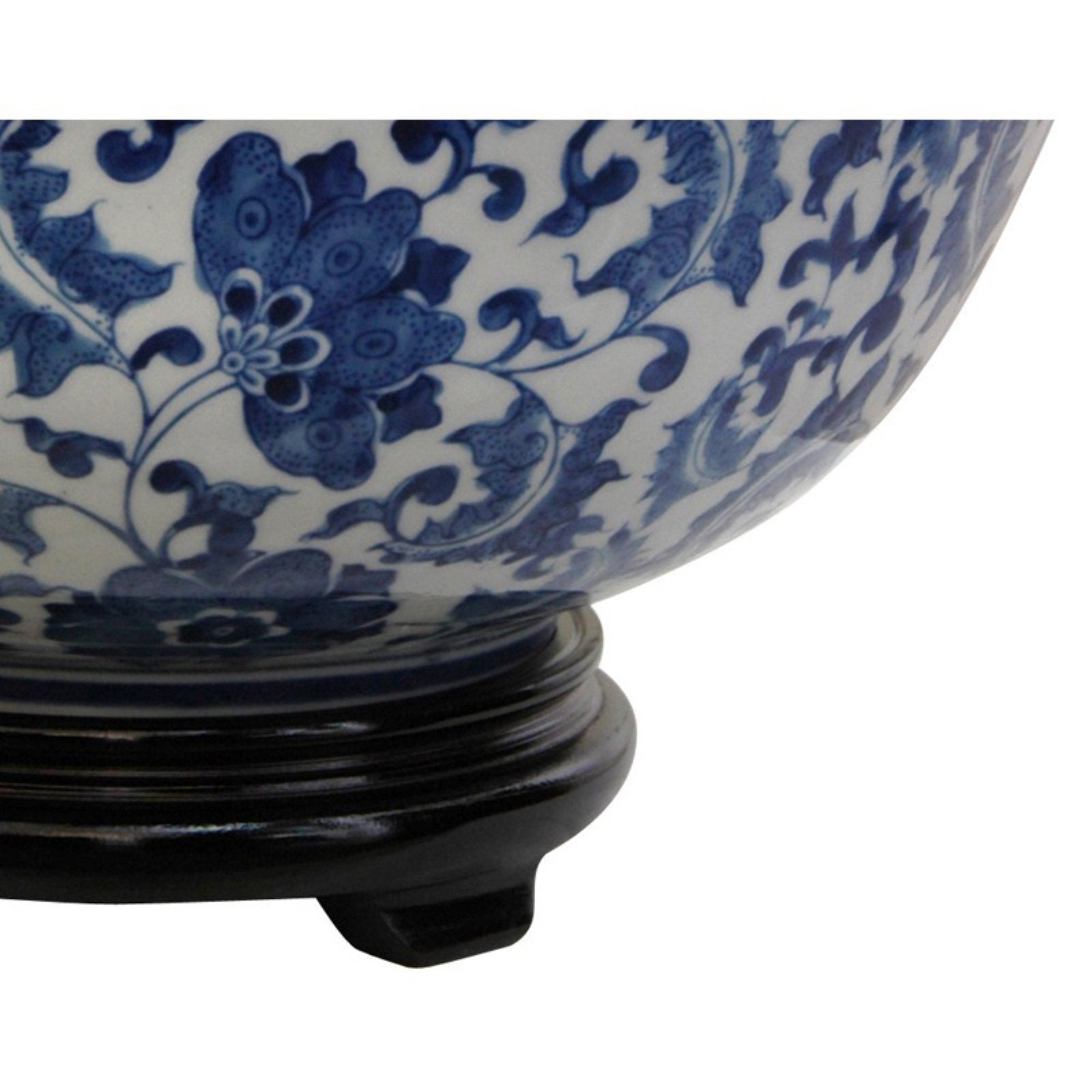 Oriental Furniture 14" Floral Blue & White Porcelain Bowl