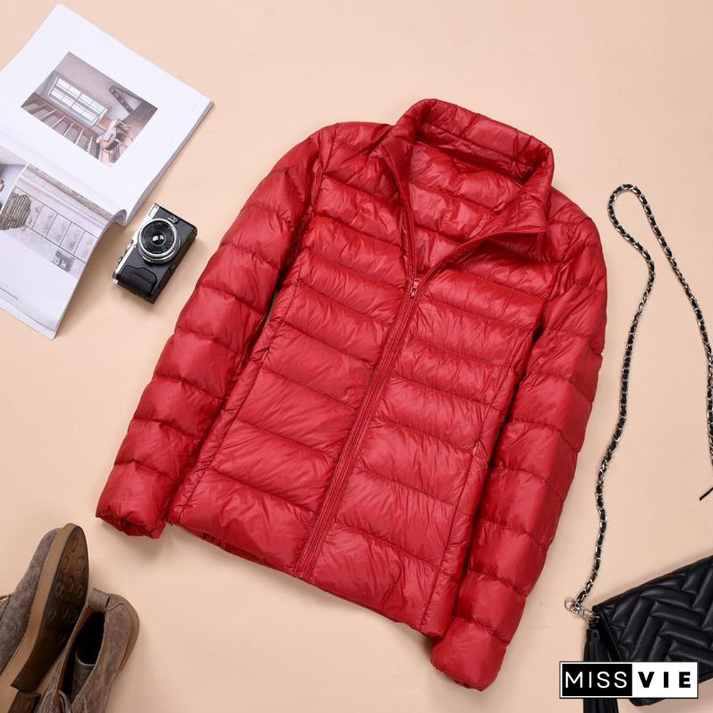 Women Autumn Coats Warm Duck Down Spring Winter Female Casual Jacket Stand Neck Light Thin Style Ladies Slim Jacket 3Xl 4Xl