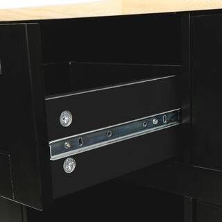 Zeus  Ruta Black Rubber wood 53 in. Kitchen Island Drop-Leaf Countertop Cabinet door internal storage racks 5-Wheels 3-Drawers XIN-UTPEZB1