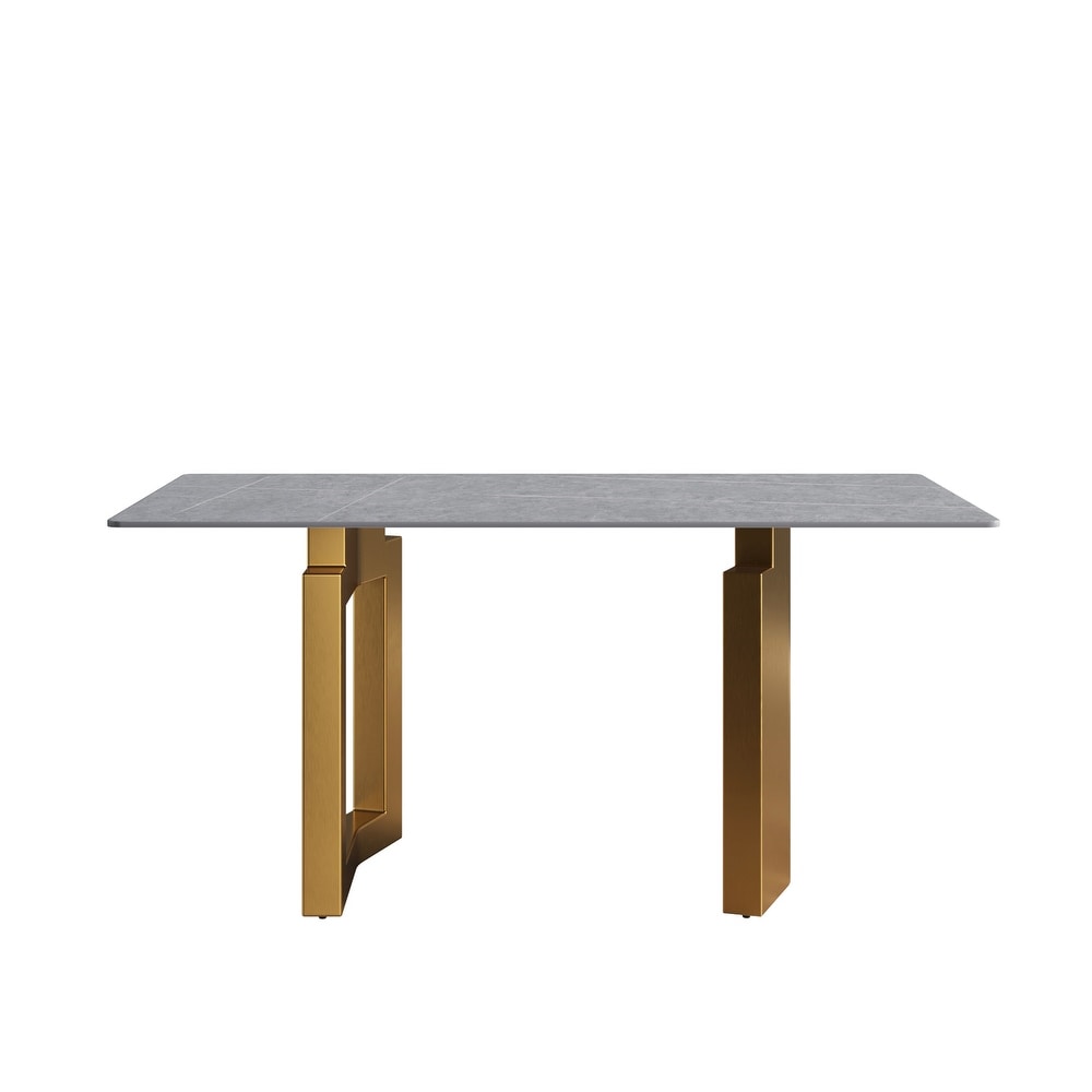 63 Inch Artificial Stone Rectangle Metal Leg Dining Table for 6