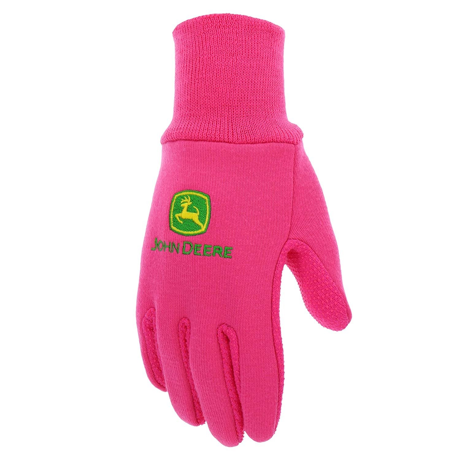 John Deere JD00003 Jersey Gloves - 10 oz Jersey Gloves for Youth, Ribbed Knit Wrist, Polyester/Cotton Fabric, Straight Thumb, Pink