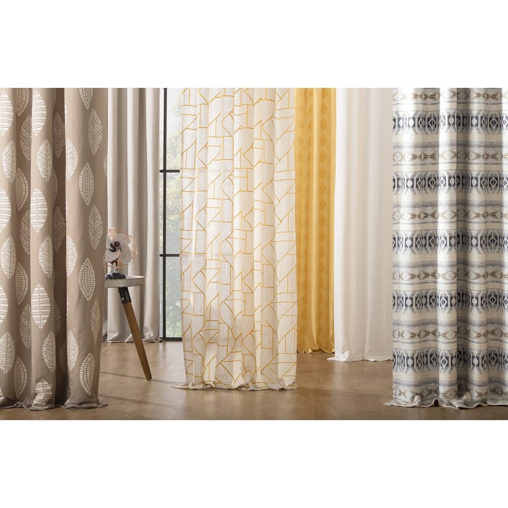 Archaeo Jigsaw Embroidery Linen Blend Curtain  Single Panel