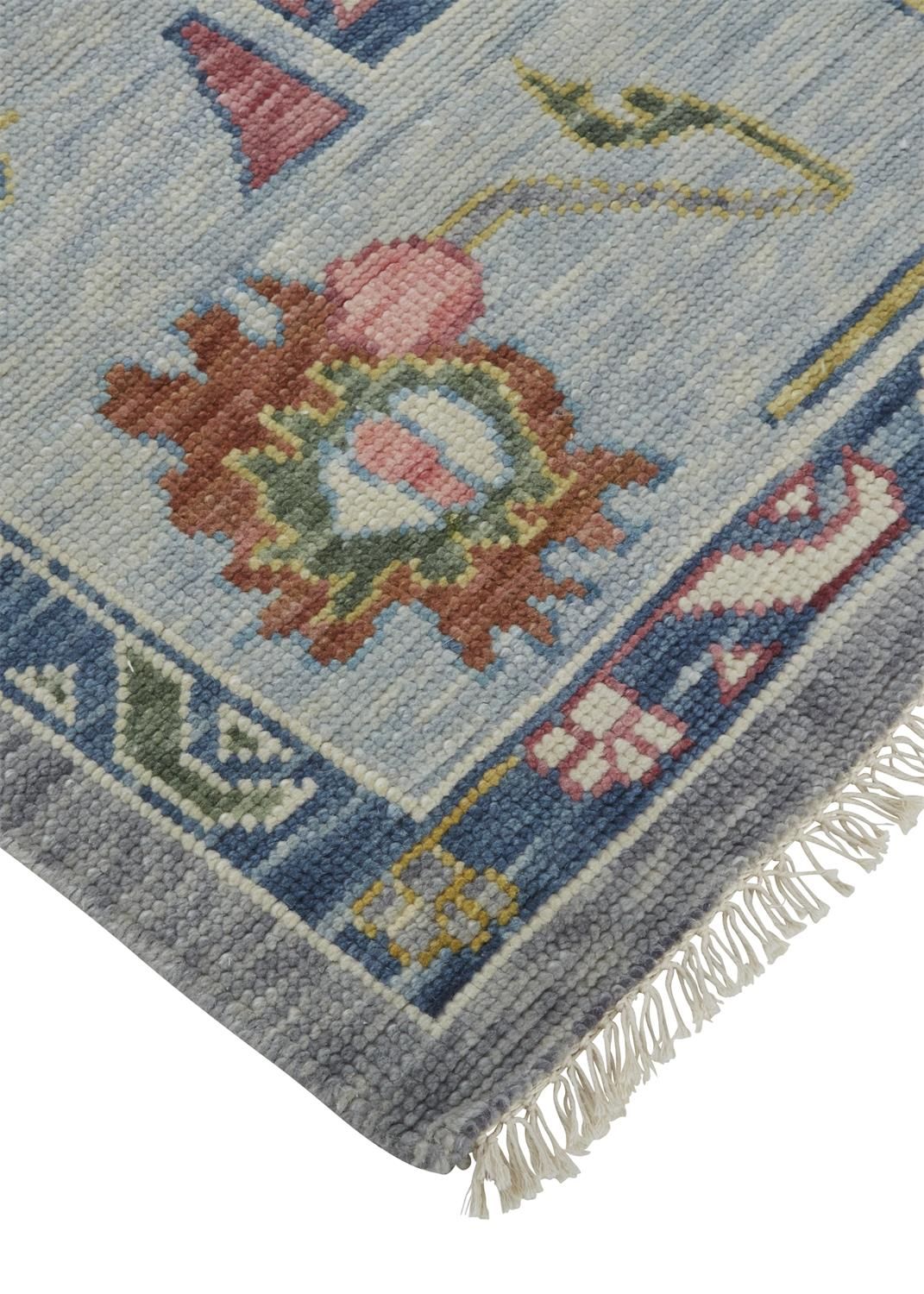 Larson Hand Knotted Gray and Blue Rug by BD Fine