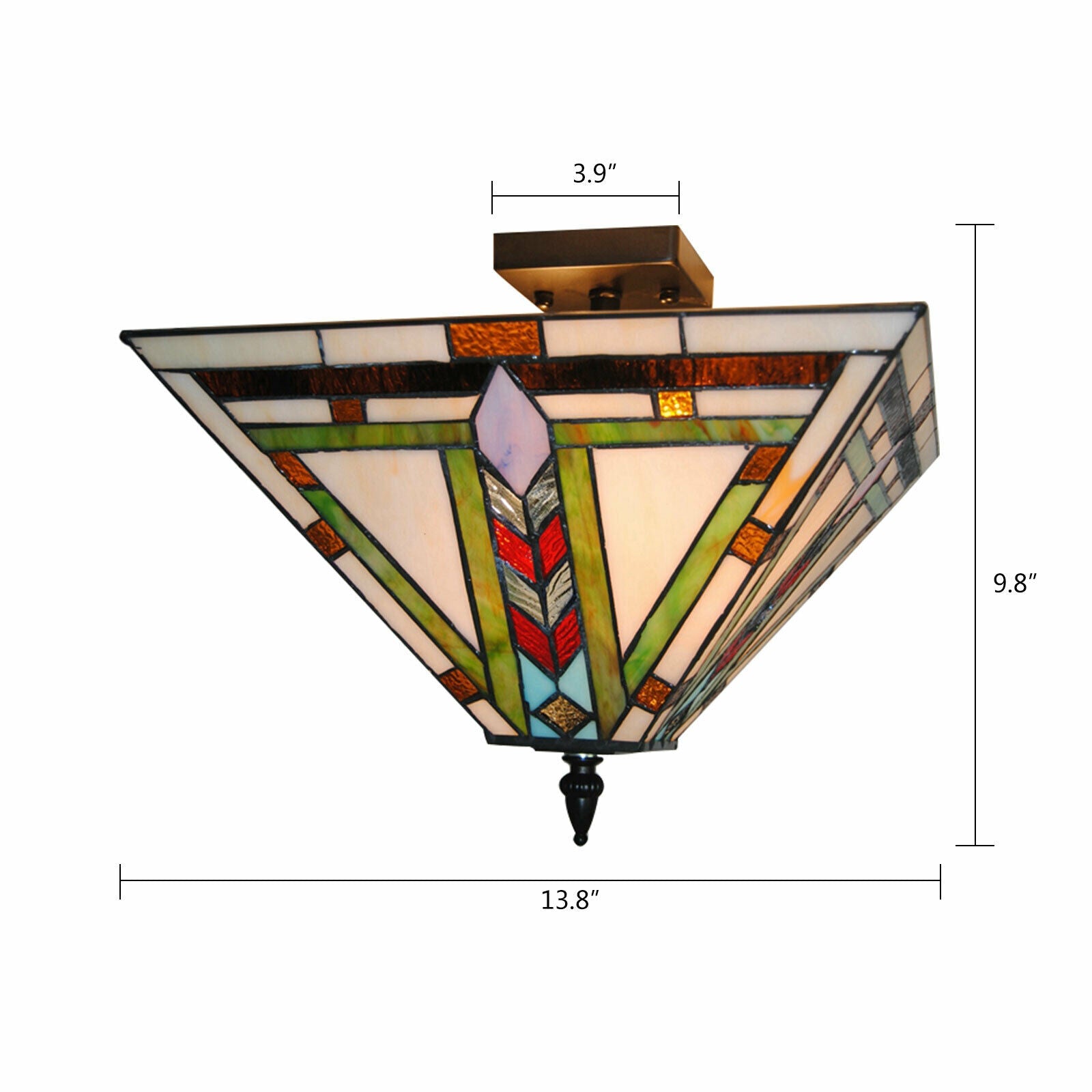 Oukaning Recessed Ceiling Lamp Stained Glass Classic Style Suitable For Indoor Use