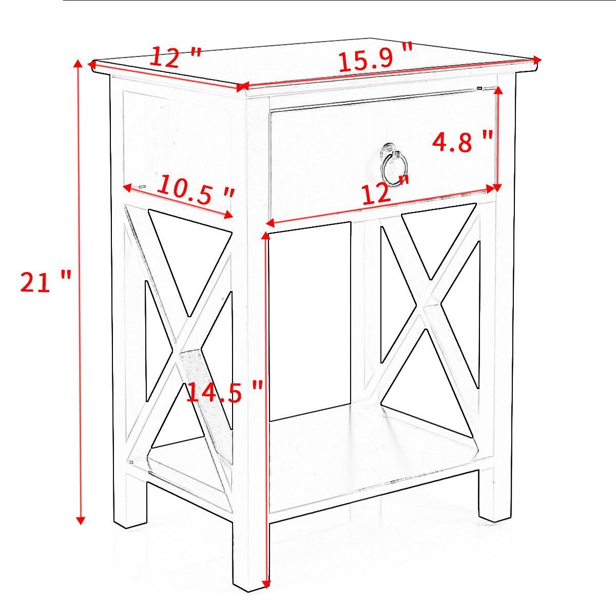 Fchunhe Night Stand Set of 2, with 2 Bin Drawer and Storage Shelf, X-Design Storage Cabinet, Wood Nightstand for Bedroom, Living Room (15.7