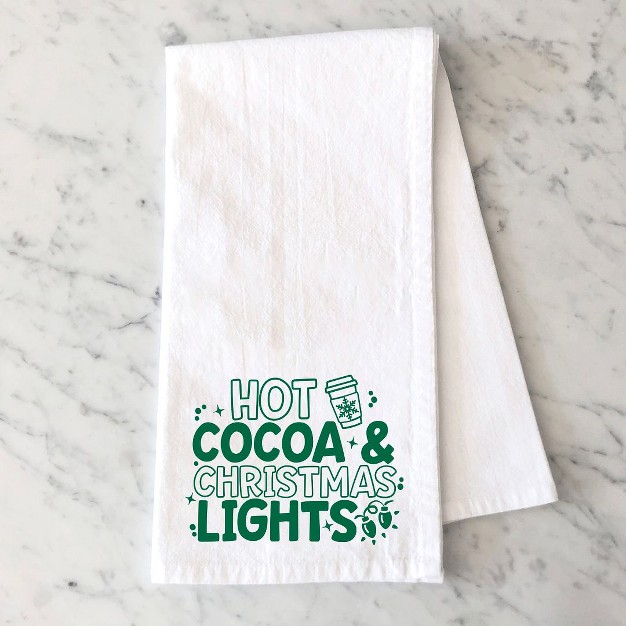 City Creek Prints Hot Cocoa And Christmas Lights Tea Towels White