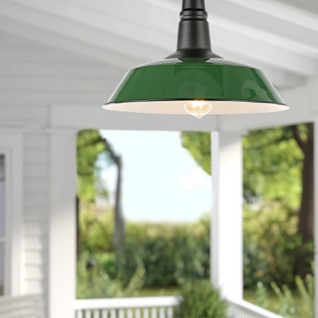 1 light Camila Classic Industrial Indoor outdoor Iron Led Semi Flush Mount Green white Jonathan Y