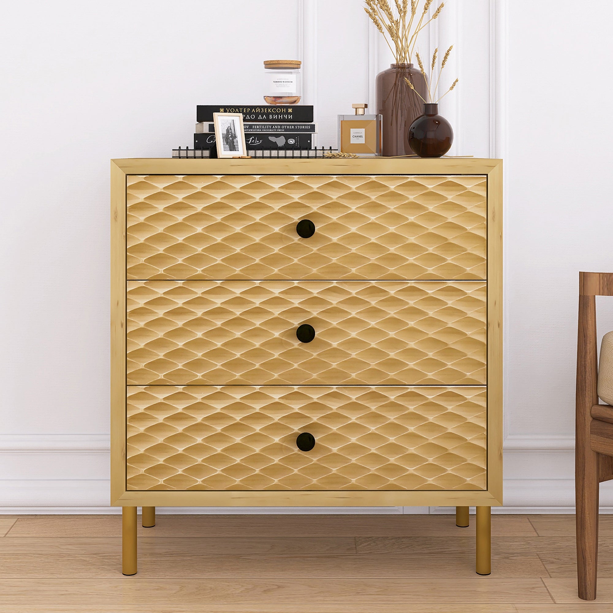 Wooden Storage Cabinet Chest with 3 Drawers - - 37857275