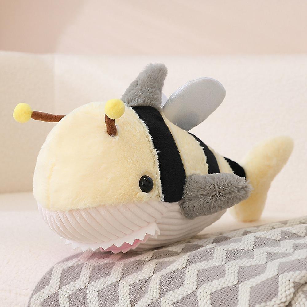 Cute Bumblebee Shark Stuffed Ocean Toy Soft Yellow Bee Shark Plush Japanese Anime Lifelike Shark Dolls Plushie Honeybee Shark  17.7''(only For Age 14+