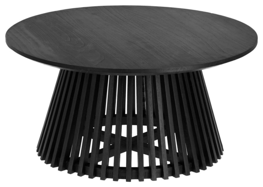 Round Black Teak Wood Pedestal Coffee Table  La Forma Jeanette   Transitional   Coffee Tables   by Oroa   Distinctive Furniture  Houzz