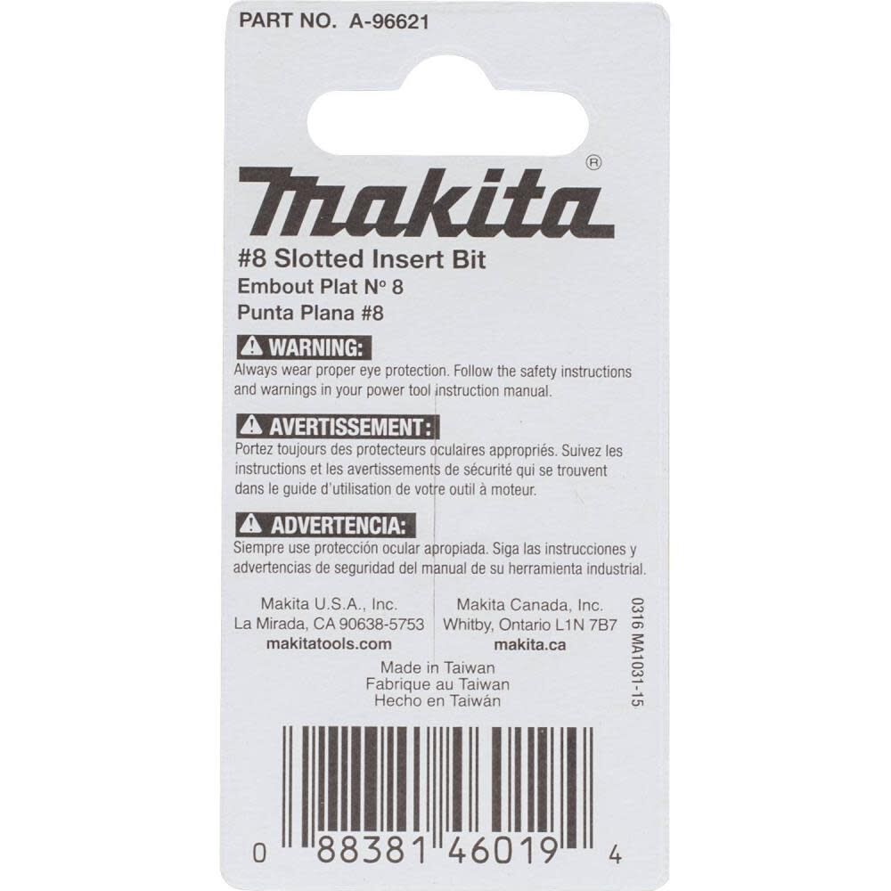 Makita Impact X #8 Slotted 1 Insert Bit 2/pk A-96621 from Makita