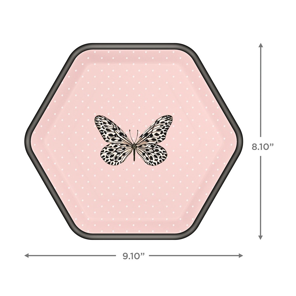 Hallmark  Butterfly on Pink Hexagonal Dessert Plates, Set of 8